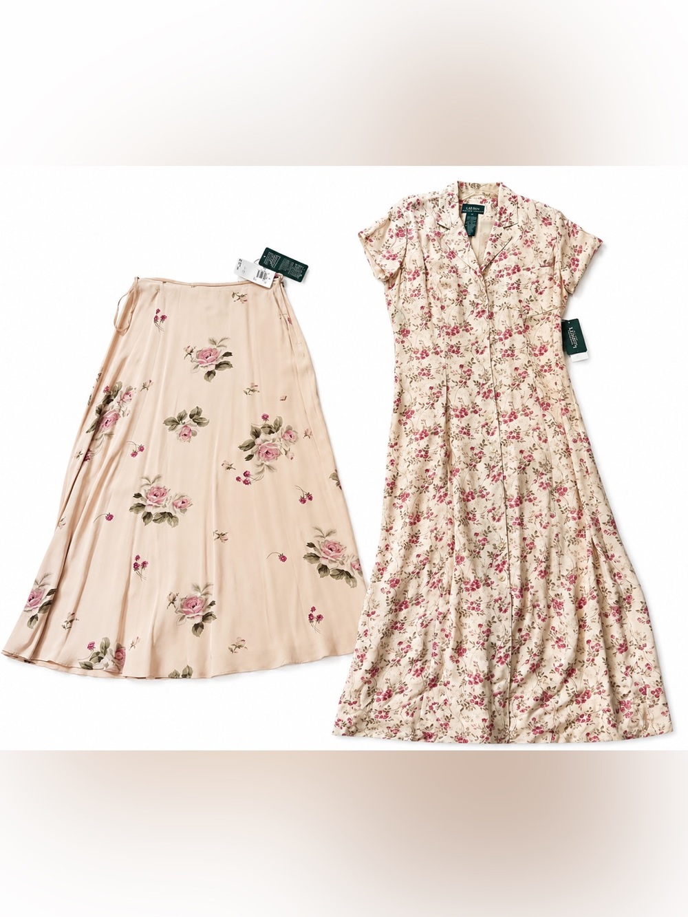 NWT Vintage Lauren Ralph Lauren 100% Silk Floral Dress & Skirt Set Cottagecore